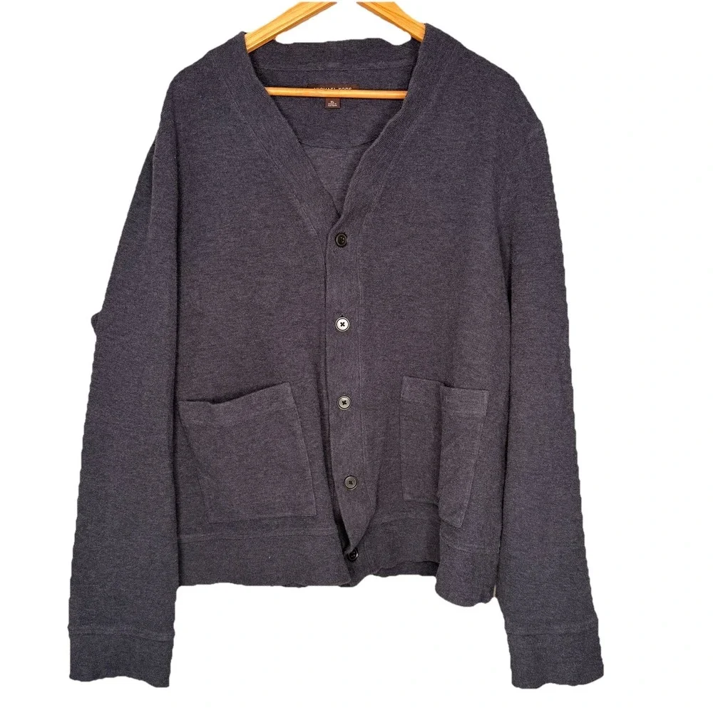 Michael Kors button front Patch Pockets cardigan sweater Navy cotton blend SZ-XL